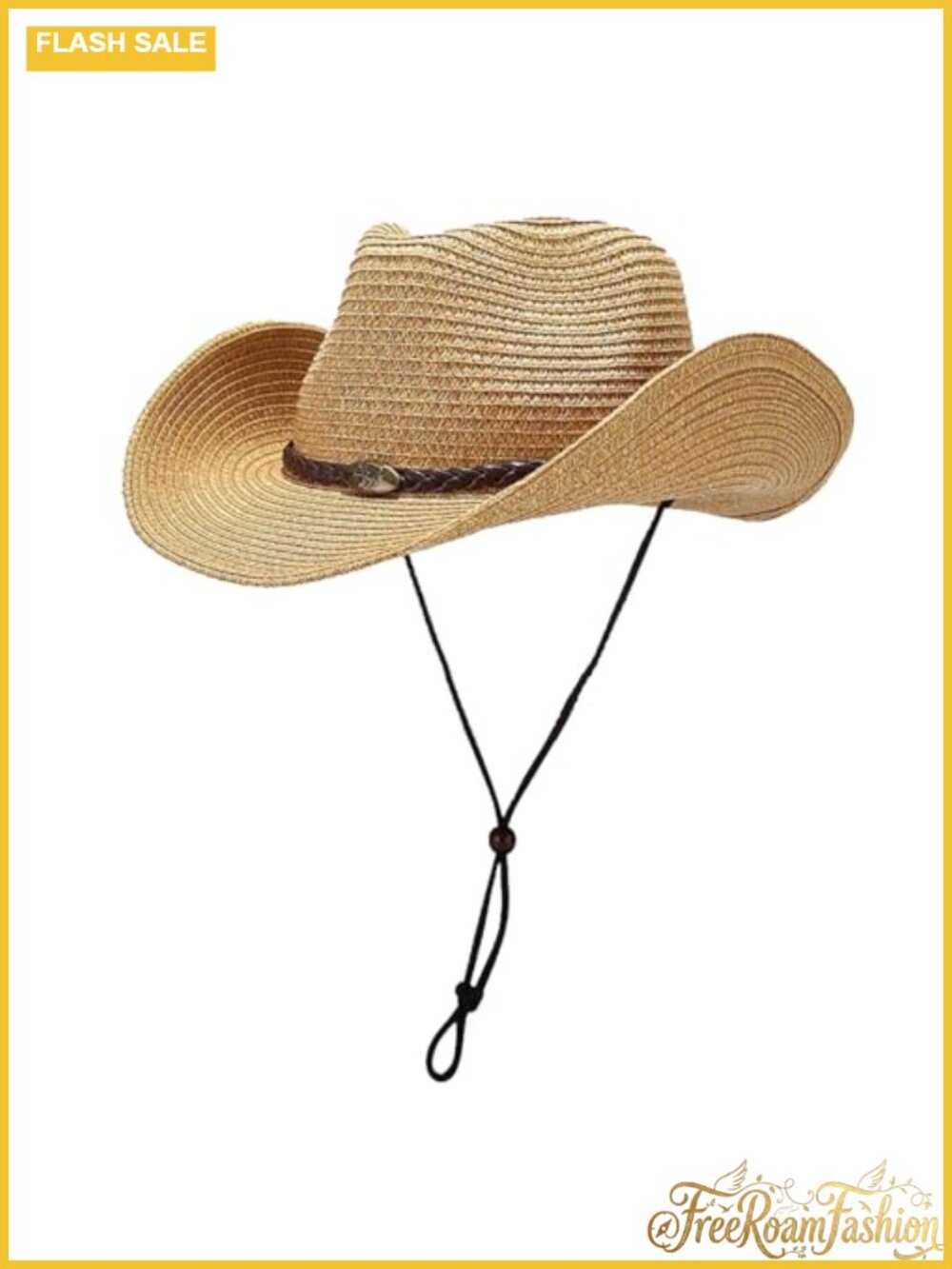 Straw Cowboy Hat Foldable Wide Brim Western Sun Protection Adjustable